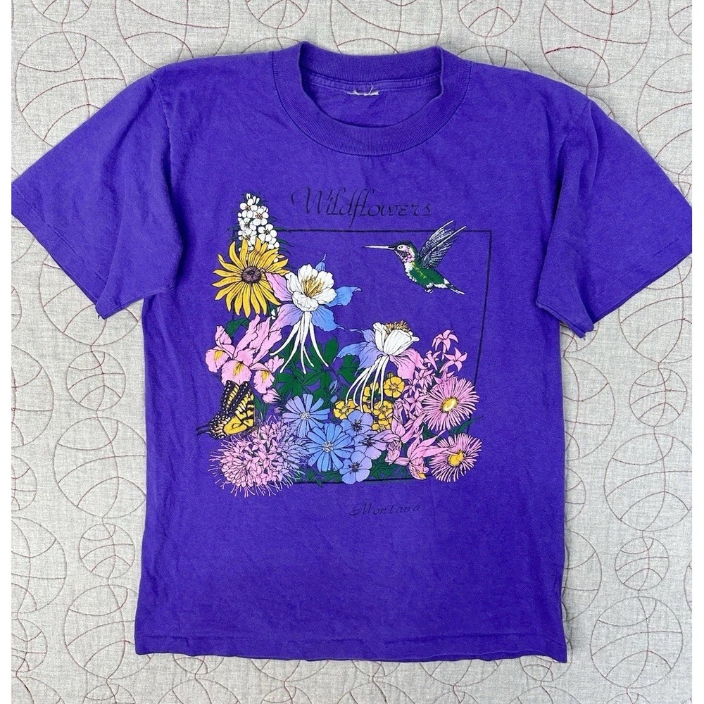 Unbranded T-shirt Purple VTG Montana Wildflowers Single Stitch / Women's Medium